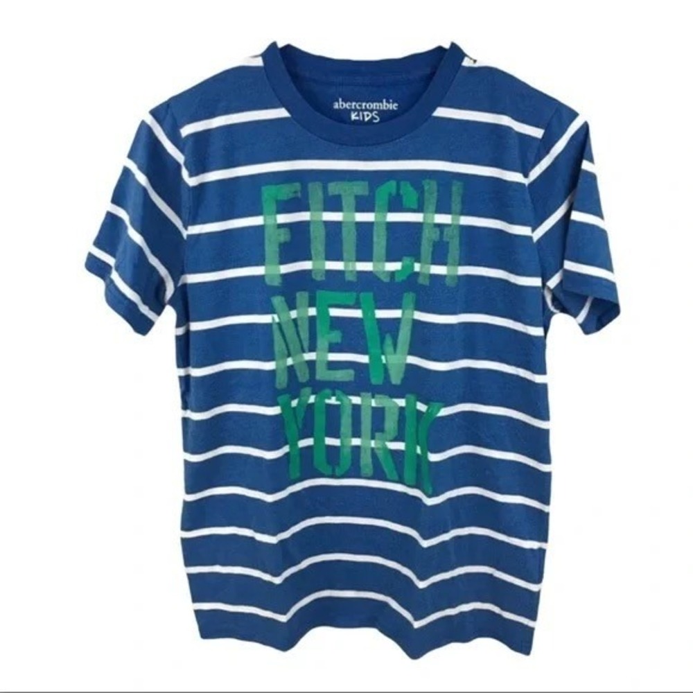Abercrombie Kids Boys Blue White Striped Fitch New York Graphic T-Shirt 15/16‎